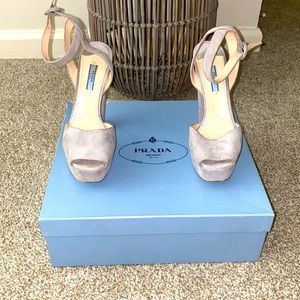 Prada Grey Suede Platform Sandals